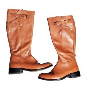 Boden Cognac Brown Leather Strap Accent Knee High Equestrian Boots EU 38 US 7.5